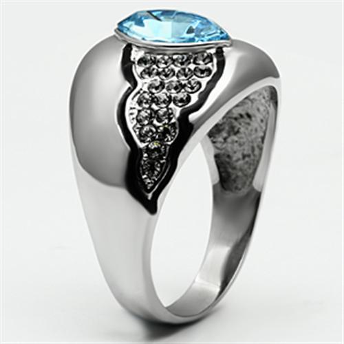TK659 - High polished (no plating) Stainless Steel Ring with Top Grade Crystal  in Sea Blue-3