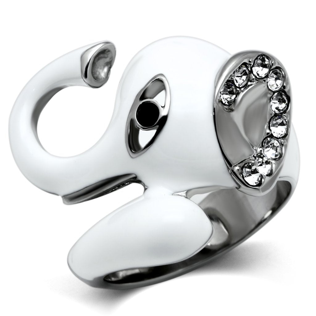 TK663 - High polished (no plating) Stainless Steel Ring with Top Grade Crystal  in Jet-0