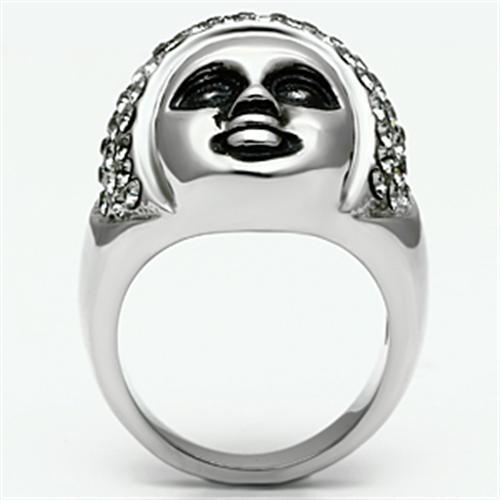 TK668 - High polished (no plating) Stainless Steel Ring with Top Grade Crystal  in Black Diamond-2