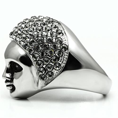 TK668 - High polished (no plating) Stainless Steel Ring with Top Grade Crystal  in Black Diamond-4