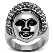 TK668 - High polished (no plating) Stainless Steel Ring with Top Grade Crystal  in Black Diamond-0