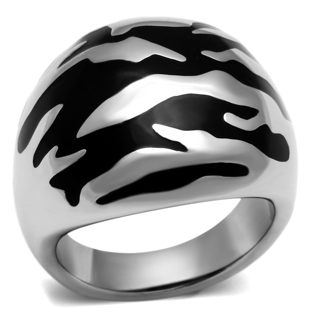 TK672 - High polished (no plating) Stainless Steel Ring with Epoxy  in Jet-0