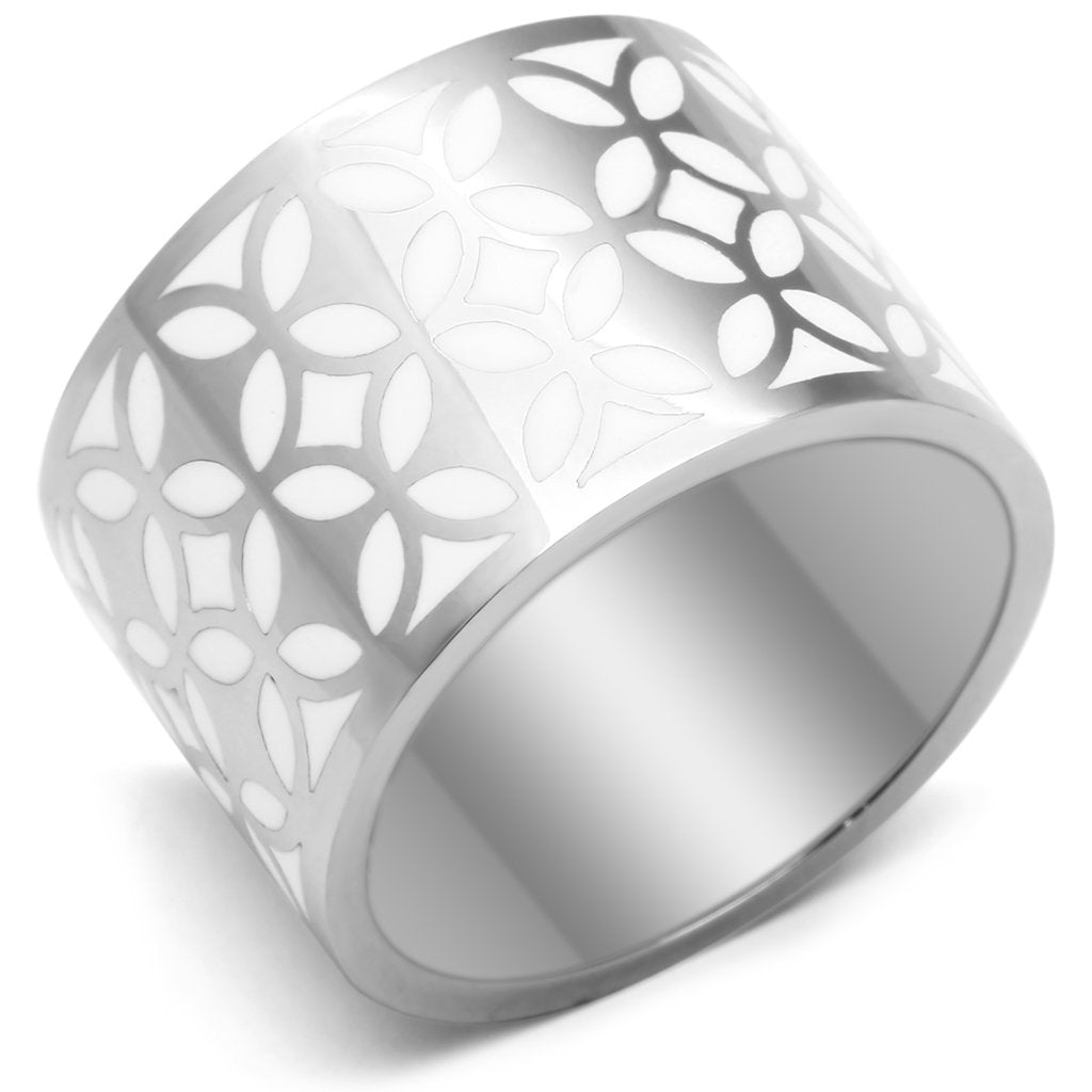 TK677 - High polished (no plating) Stainless Steel Ring with Epoxy  in White-0