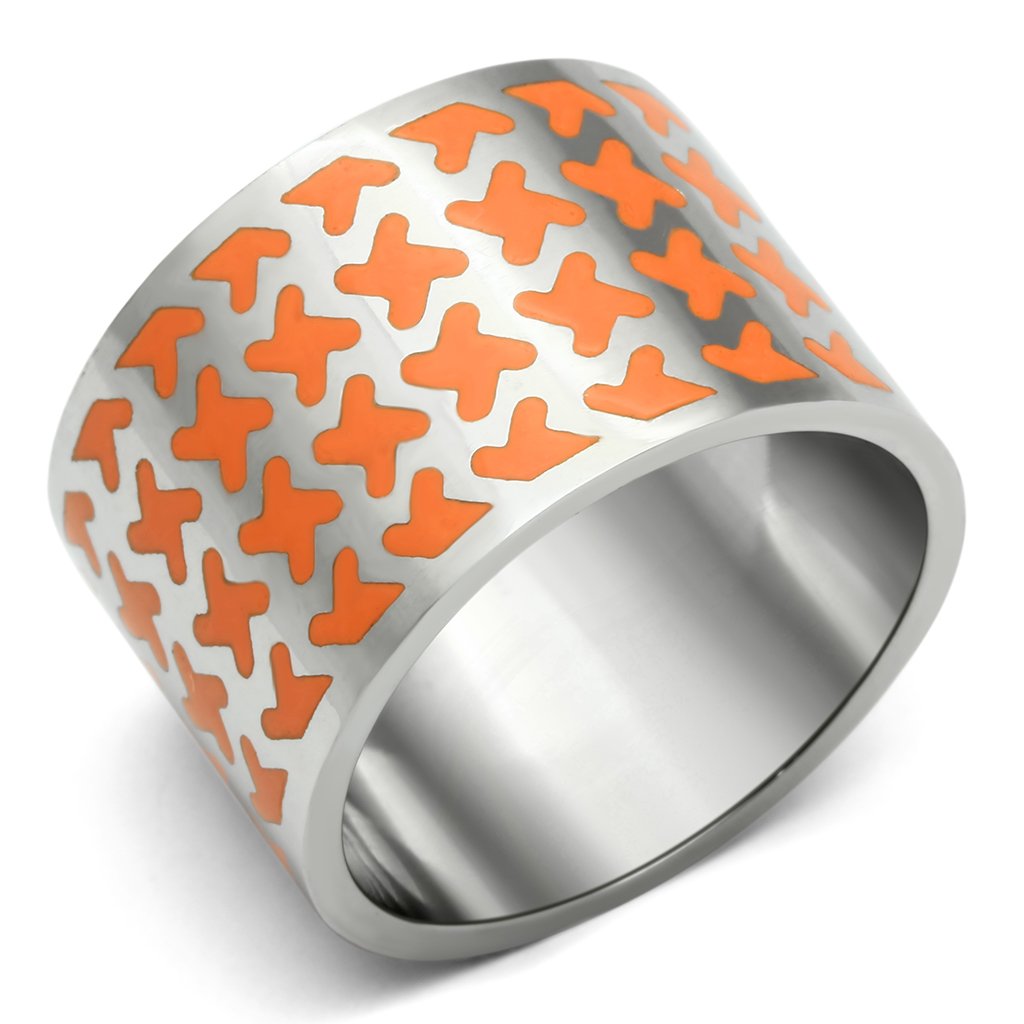 TK679 - High polished (no plating) Stainless Steel Ring with Epoxy  in Orange-0