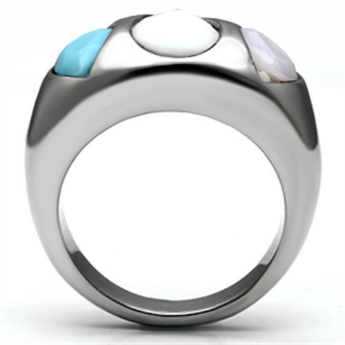 TK690 - High polished (no plating) Stainless Steel Ring with Synthetic Synthetic Glass in Multi Color-2
