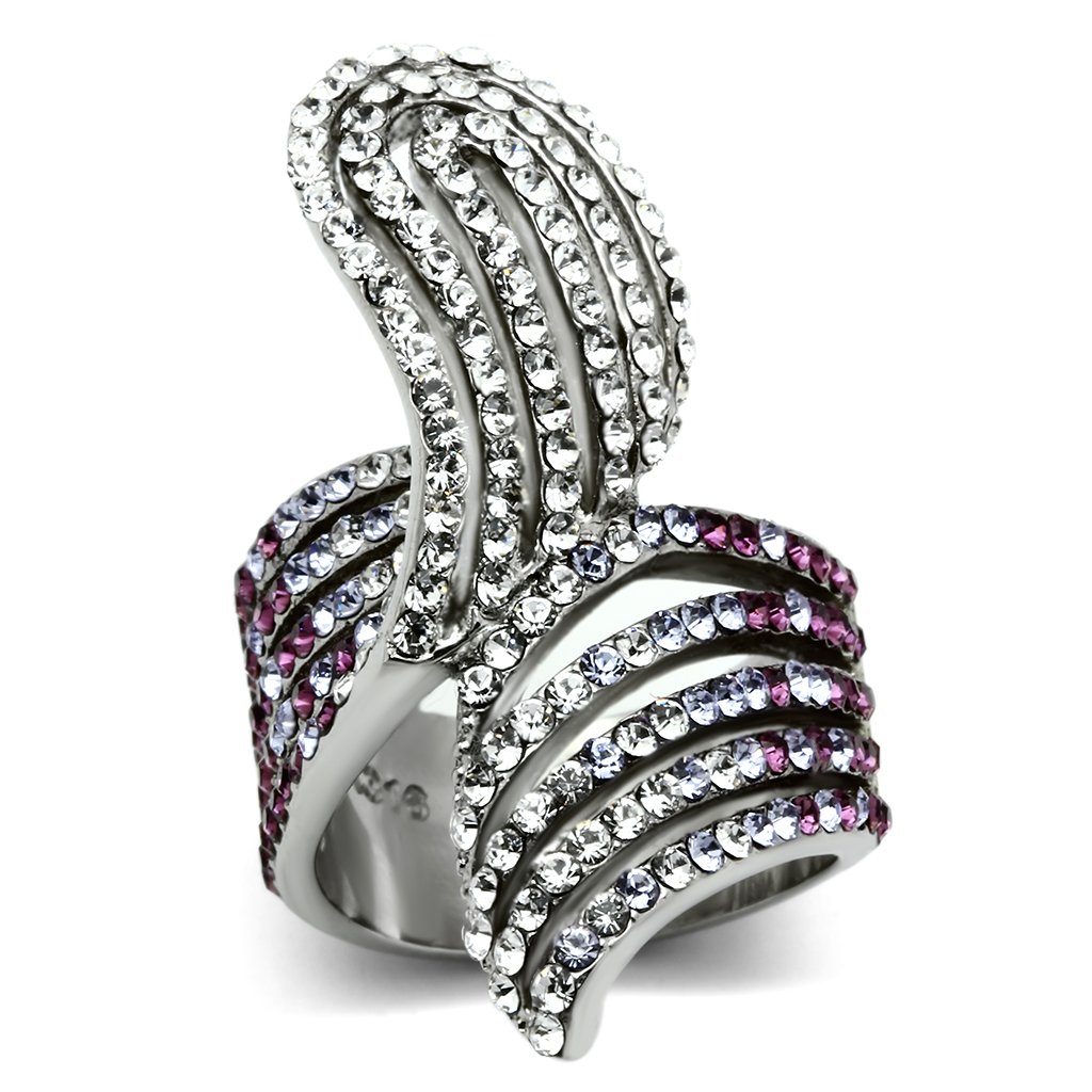 TK691 - High polished (no plating) Stainless Steel Ring with Top Grade Crystal  in Multi Color-0