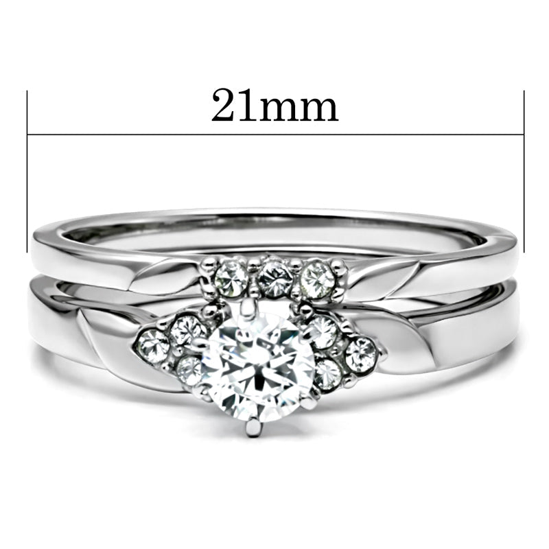 TK694 - High polished (no plating) Stainless Steel Ring with AAA Grade CZ  in Clear-1