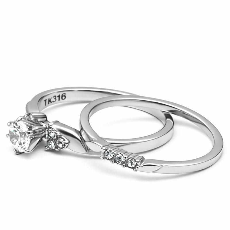 TK694 - High polished (no plating) Stainless Steel Ring with AAA Grade CZ  in Clear-2
