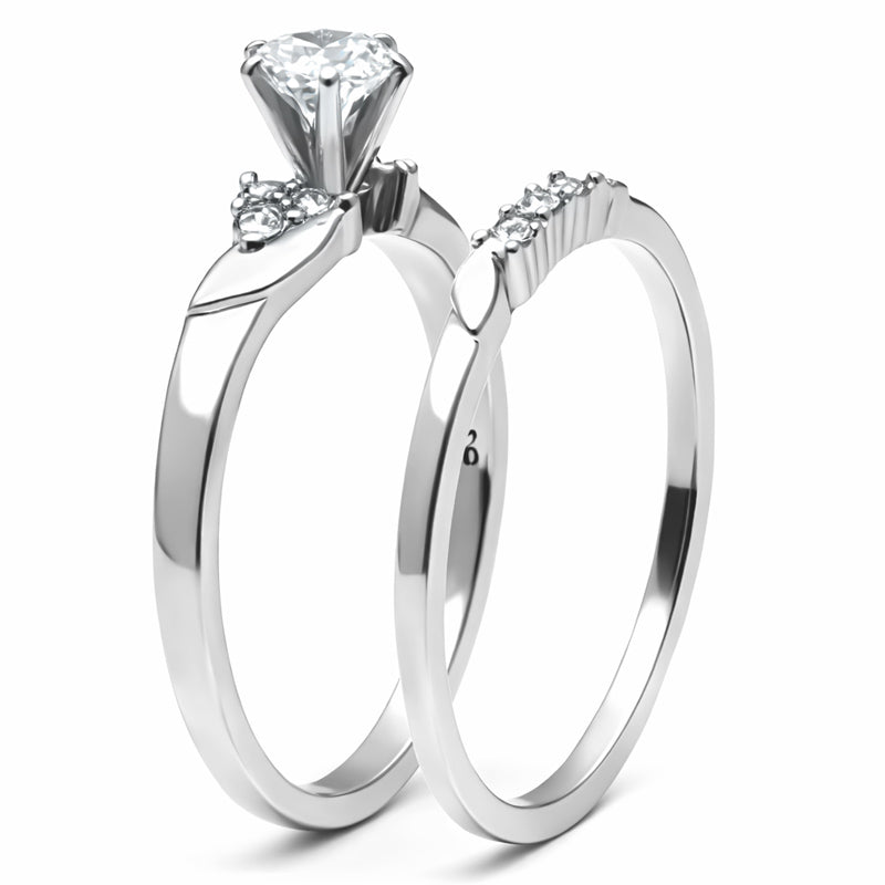 TK694 - High polished (no plating) Stainless Steel Ring with AAA Grade CZ  in Clear-3