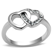 TK695 - High polished (no plating) Stainless Steel Ring with Top Grade Crystal  in Clear-0