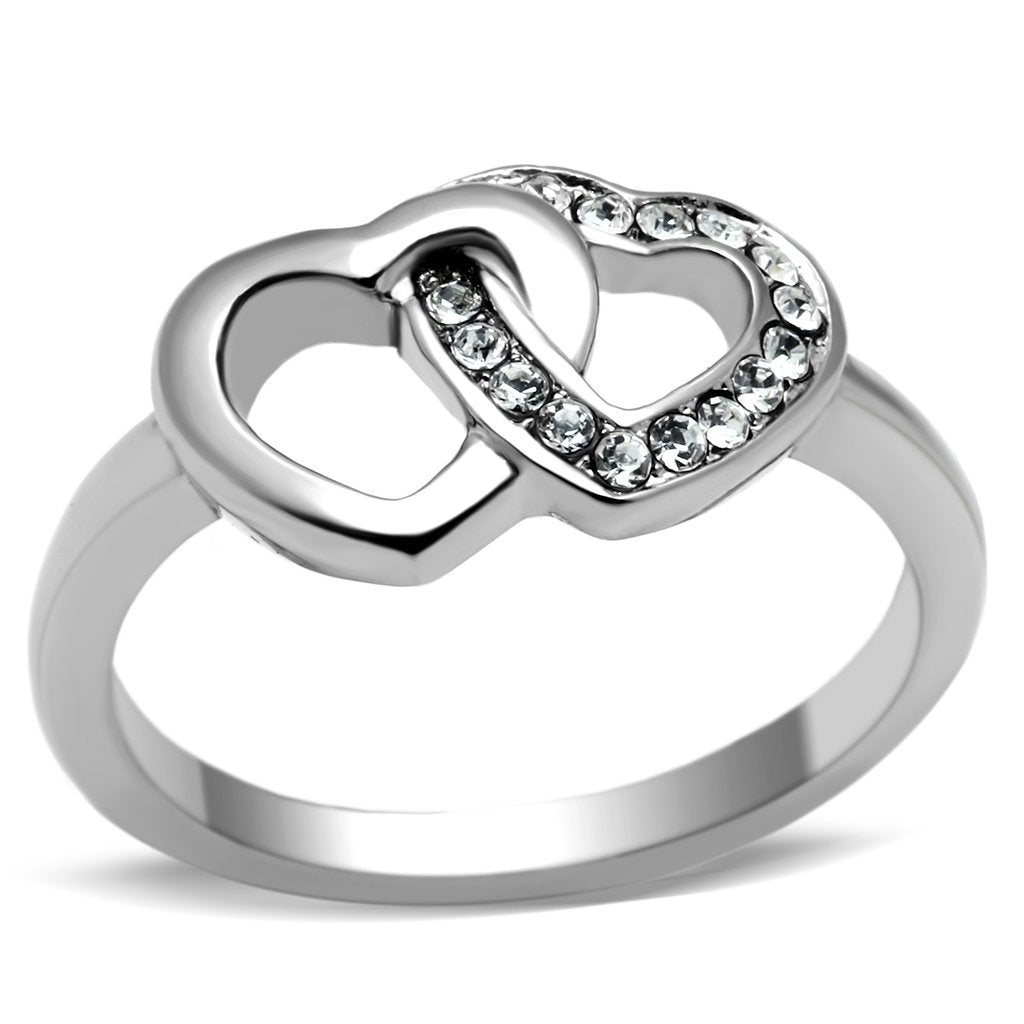 TK695 - High polished (no plating) Stainless Steel Ring with Top Grade Crystal  in Clear-0