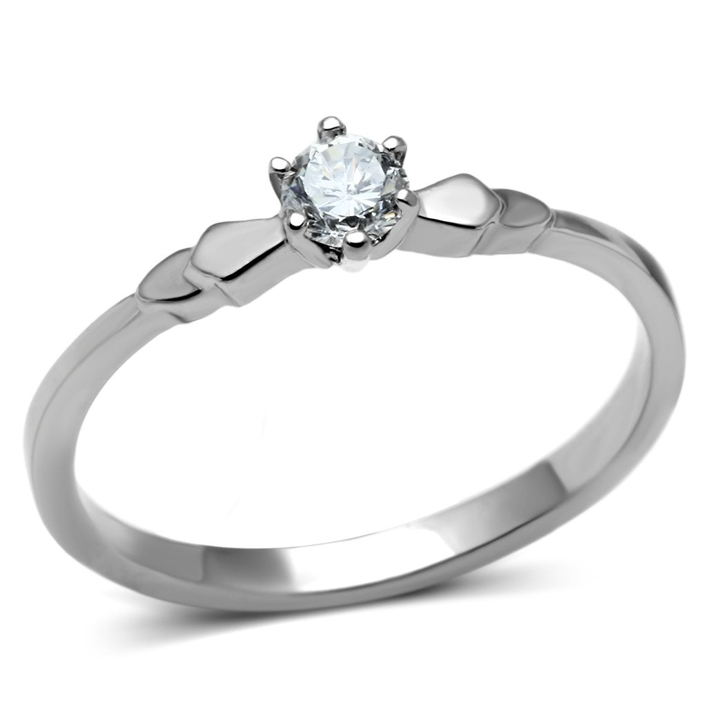 TK697 - High polished (no plating) Stainless Steel Ring with AAA Grade CZ  in Clear-0