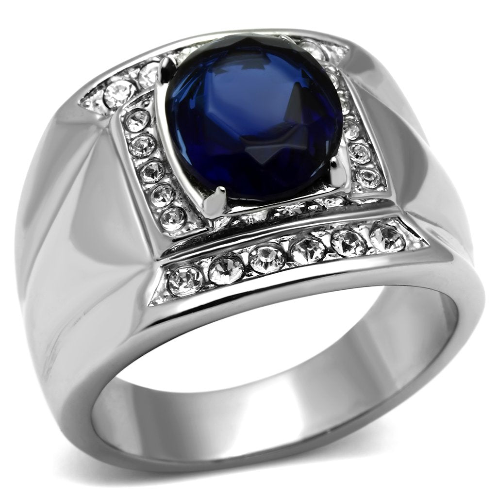 TK699 - High polished (no plating) Stainless Steel Ring with Synthetic Synthetic Glass in Montana-0