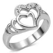 TK6X179 - High polished (no plating) Stainless Steel Ring with AAA Grade CZ  in Clear-0