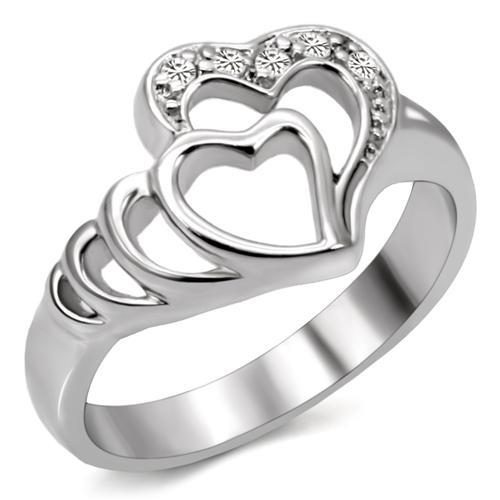 TK6X179 - High polished (no plating) Stainless Steel Ring with AAA Grade CZ  in Clear-0