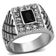 TK700 - High polished (no plating) Stainless Steel Ring with Synthetic Synthetic Glass in Jet-0