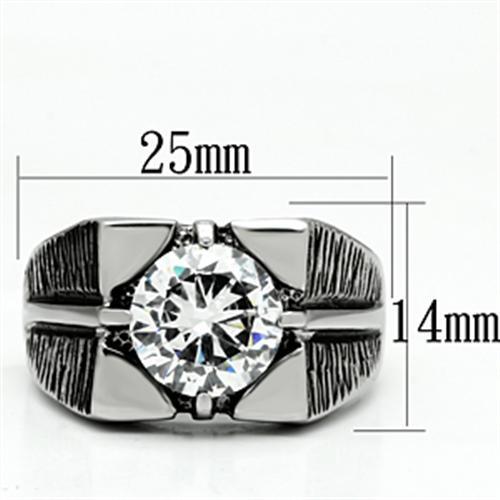 TK701 - High polished (no plating) Stainless Steel Ring with AAA Grade CZ  in Clear-1