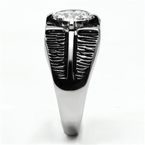 TK701 - High polished (no plating) Stainless Steel Ring with AAA Grade CZ  in Clear-3