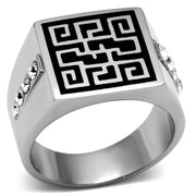 TK703 - High polished (no plating) Stainless Steel Ring with Top Grade Crystal  in Clear-0