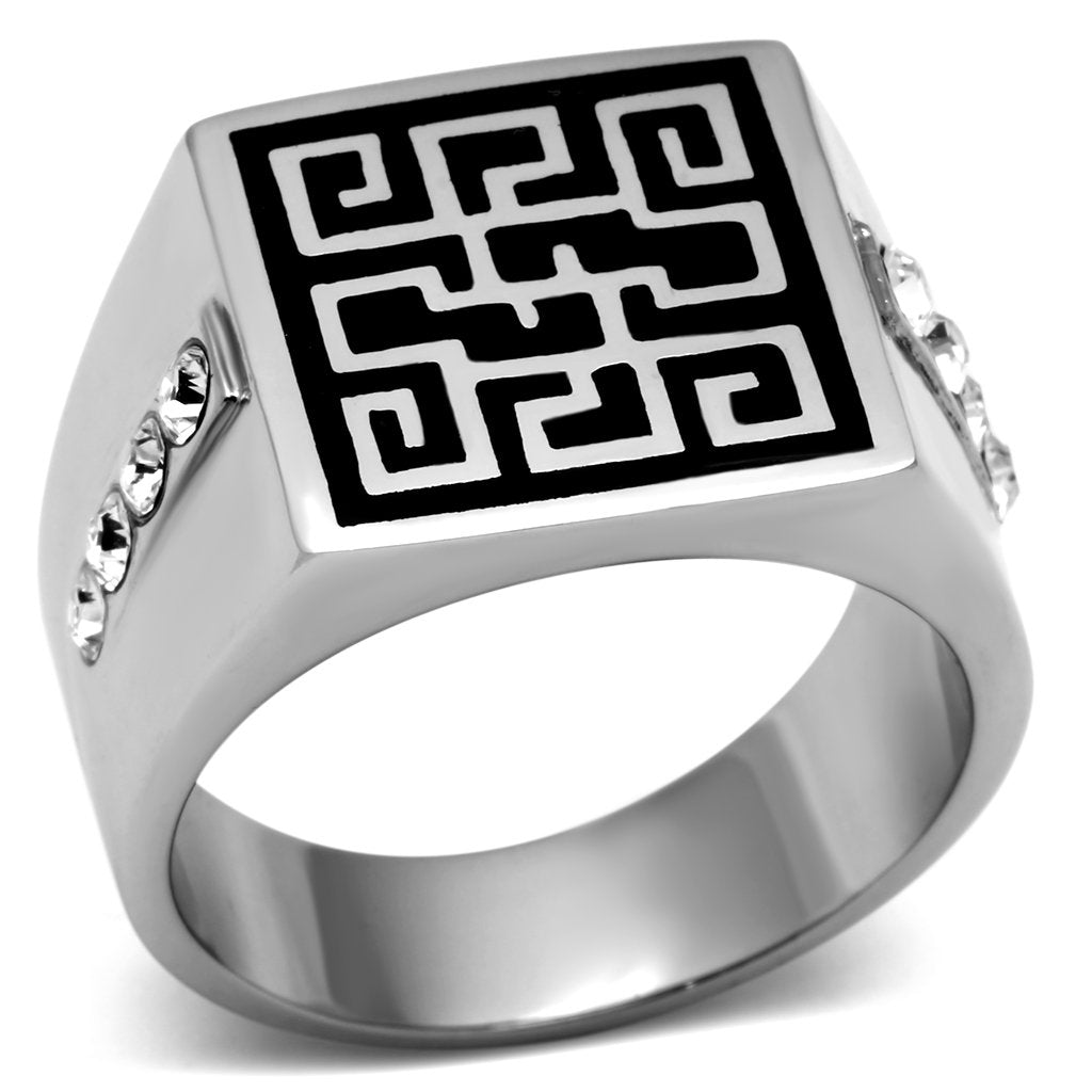 TK703 - High polished (no plating) Stainless Steel Ring with Top Grade Crystal  in Clear-0