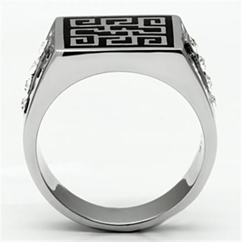 TK703 - High polished (no plating) Stainless Steel Ring with Top Grade Crystal  in Clear-2