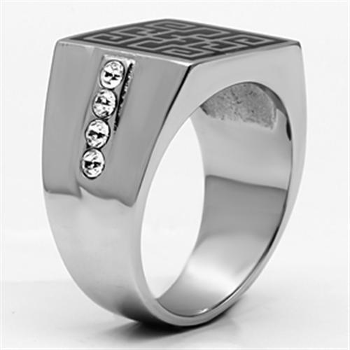 TK703 - High polished (no plating) Stainless Steel Ring with Top Grade Crystal  in Clear-3