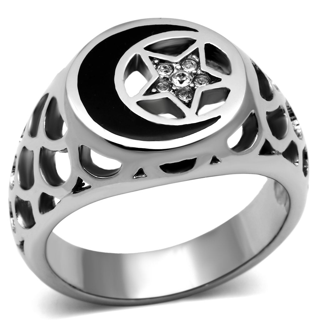 TK706 - High polished (no plating) Stainless Steel Ring with Top Grade Crystal  in Clear-0
