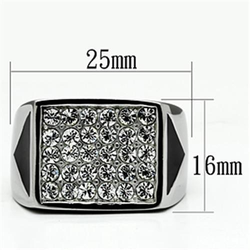 TK707 - High polished (no plating) Stainless Steel Ring with Top Grade Crystal  in Clear-1