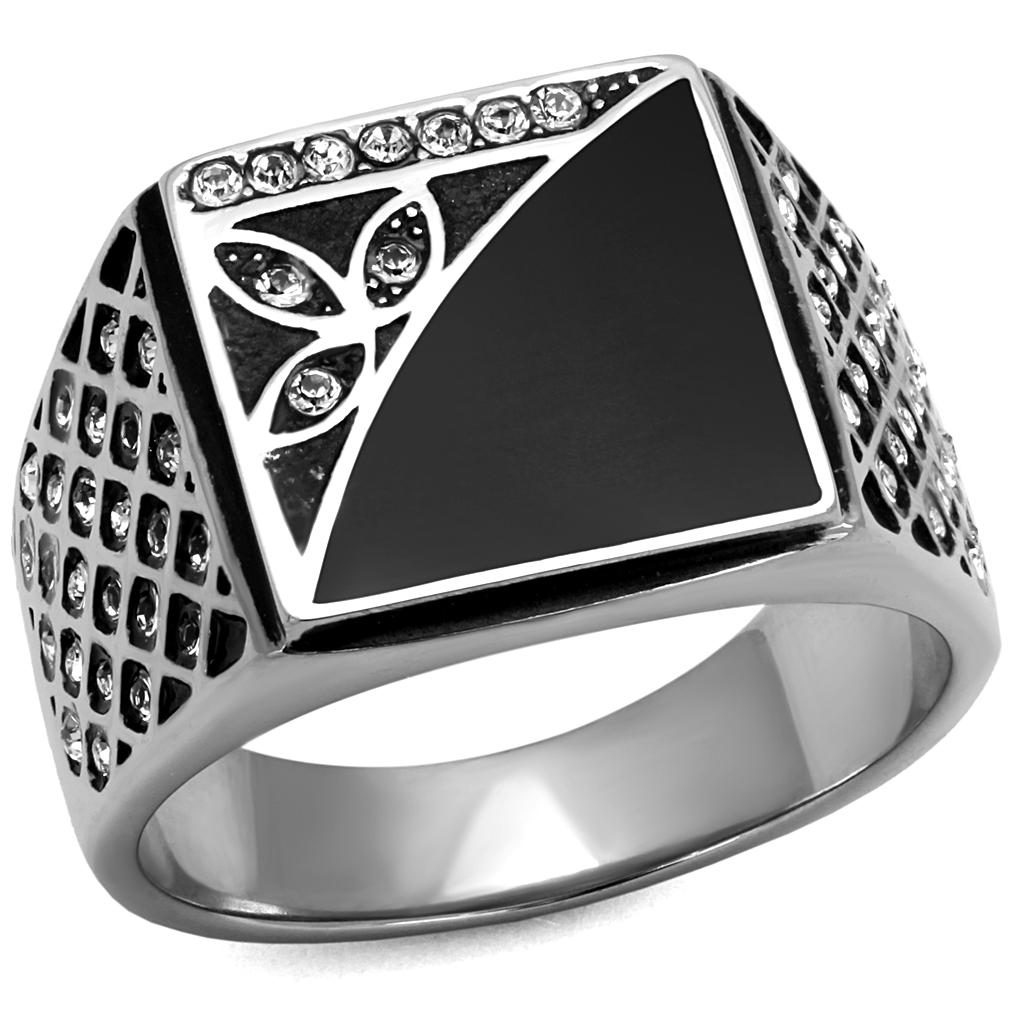 TK711 - High polished (no plating) Stainless Steel Ring with Top Grade Crystal  in Clear-0