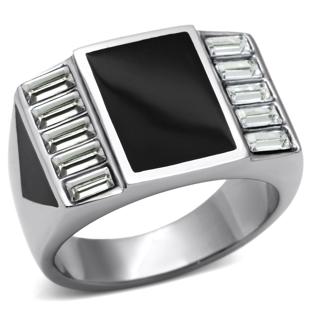 TK712 - High polished (no plating) Stainless Steel Ring with Top Grade Crystal  in Clear-0