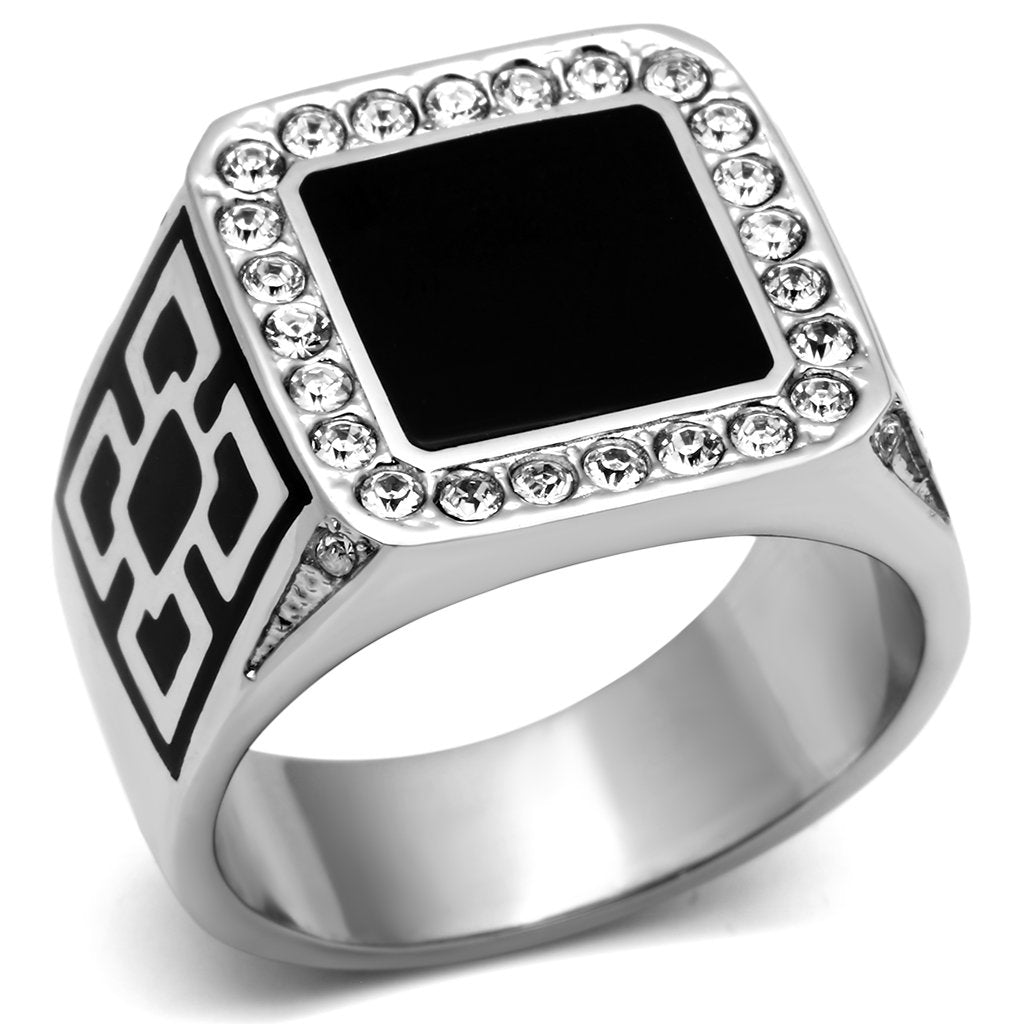 TK713 - High polished (no plating) Stainless Steel Ring with Top Grade Crystal  in Clear-0