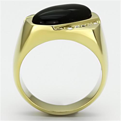 TK716 - IP Gold(Ion Plating) Stainless Steel Ring with Semi-Precious Onyx in Jet-2