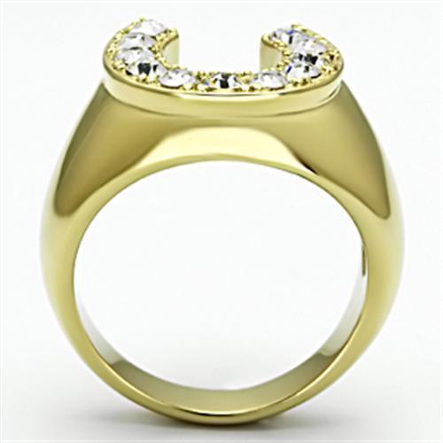 TK717 - IP Gold(Ion Plating) Stainless Steel Ring with Top Grade Crystal  in Clear-2