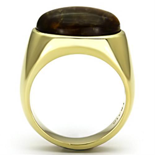 TK718 - IP Gold(Ion Plating) Stainless Steel Ring with Synthetic Tiger Eye in Topaz-2