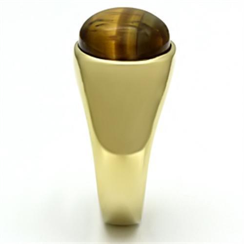 TK718 - IP Gold(Ion Plating) Stainless Steel Ring with Synthetic Tiger Eye in Topaz-3