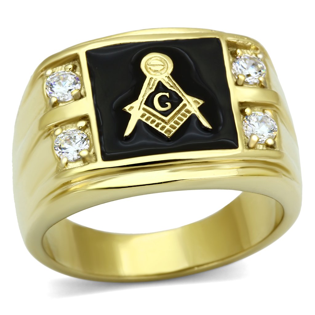 TK719 - IP Gold(Ion Plating) Stainless Steel Ring with AAA Grade CZ  in Clear-0
