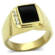 TK722 - IP Gold(Ion Plating) Stainless Steel Ring with Semi-Precious Onyx in Jet-0