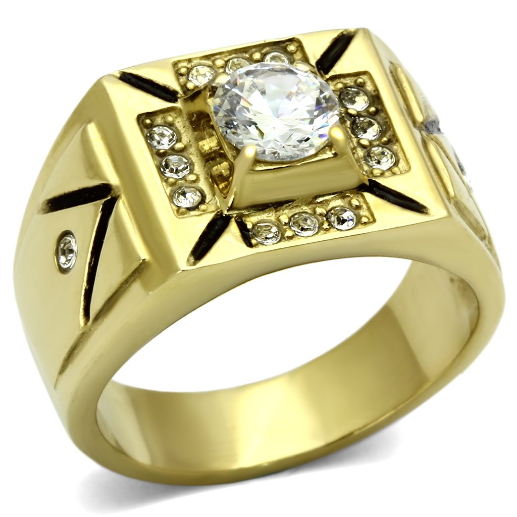 TK723 - IP Gold(Ion Plating) Stainless Steel Ring with AAA Grade CZ  in Clear-0