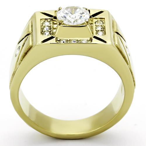 TK723 - IP Gold(Ion Plating) Stainless Steel Ring with AAA Grade CZ  in Clear-2