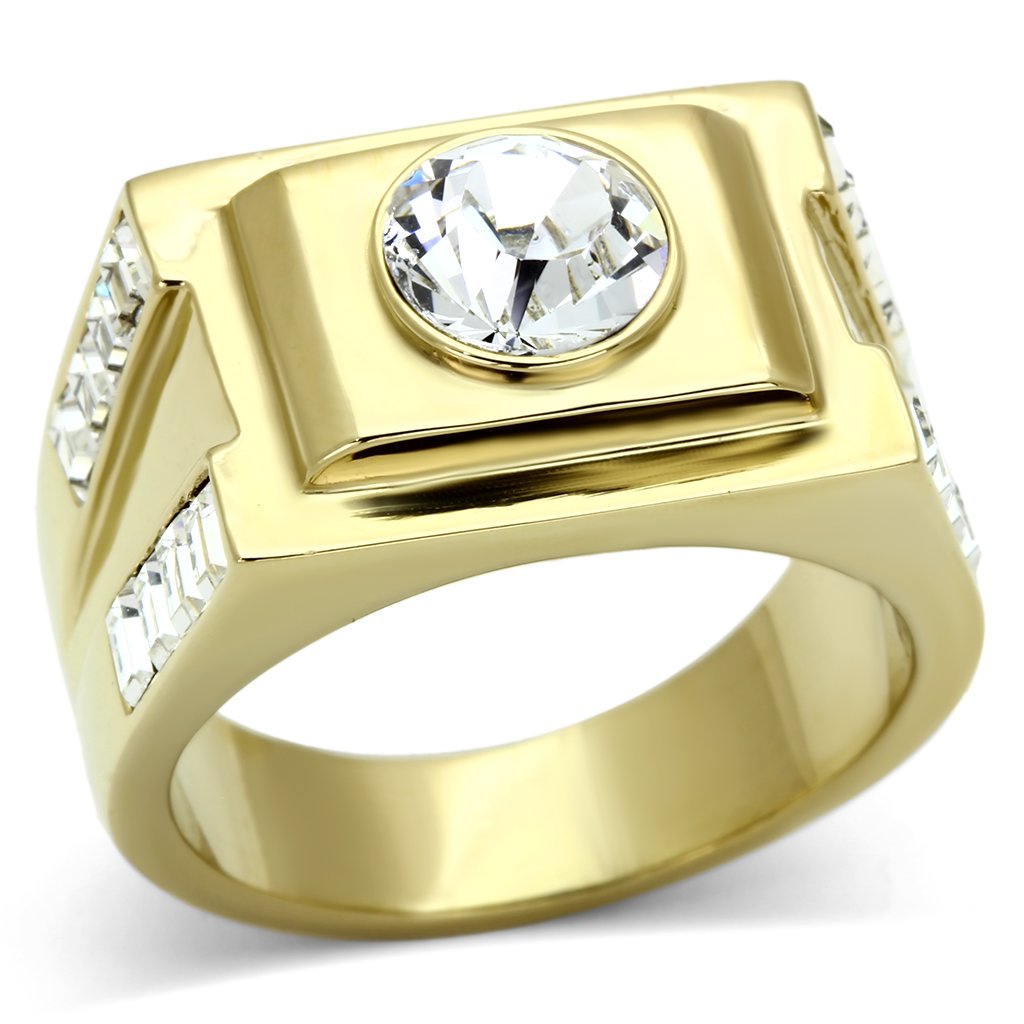 TK725 - IP Gold(Ion Plating) Stainless Steel Ring with Top Grade Crystal  in Clear-0