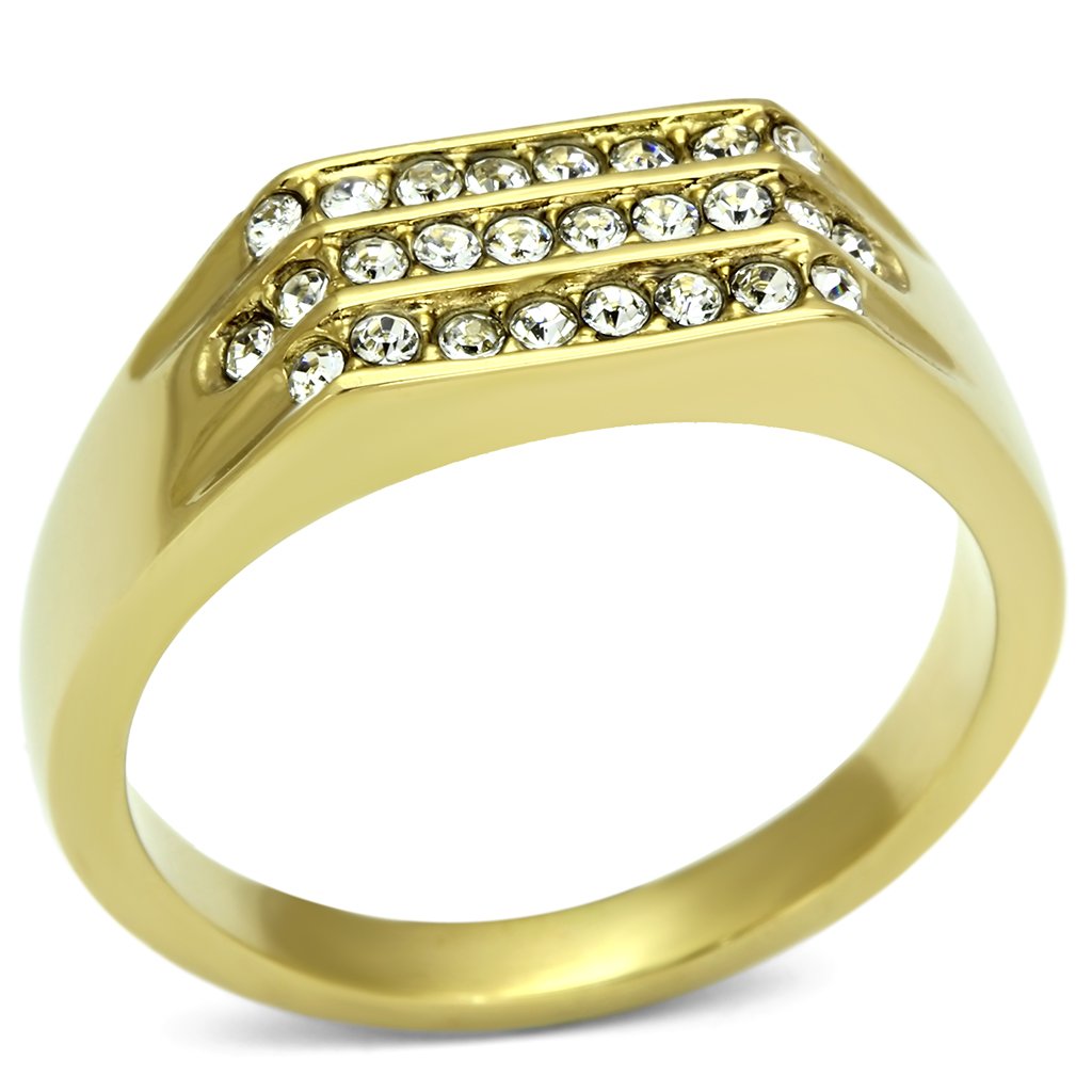 TK727 - IP Gold(Ion Plating) Stainless Steel Ring with Top Grade Crystal  in Clear-0