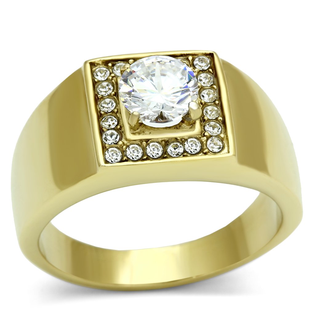 TK728 - IP Gold(Ion Plating) Stainless Steel Ring with AAA Grade CZ  in Clear-0