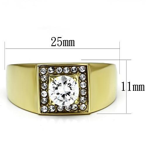 TK728 - IP Gold(Ion Plating) Stainless Steel Ring with AAA Grade CZ  in Clear-1