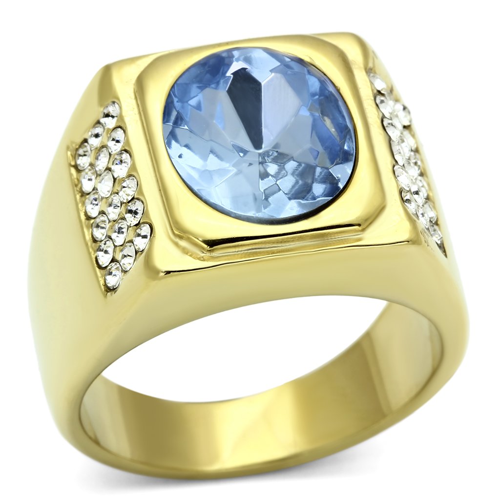 TK730 - IP Gold(Ion Plating) Stainless Steel Ring with Synthetic Synthetic Glass in Light Sapphire-0