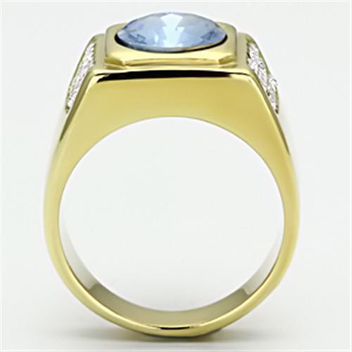 TK730 - IP Gold(Ion Plating) Stainless Steel Ring with Synthetic Synthetic Glass in Light Sapphire-2