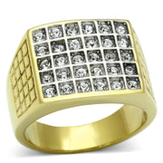 TK734 - Two-Tone IP Gold (Ion Plating) Stainless Steel Ring with Top Grade Crystal  in Clear-0