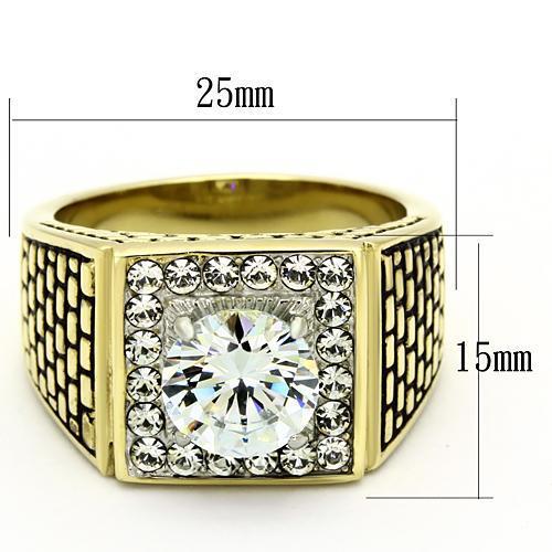 TK735 - Two-Tone IP Gold (Ion Plating) Stainless Steel Ring with AAA Grade CZ  in Clear-1