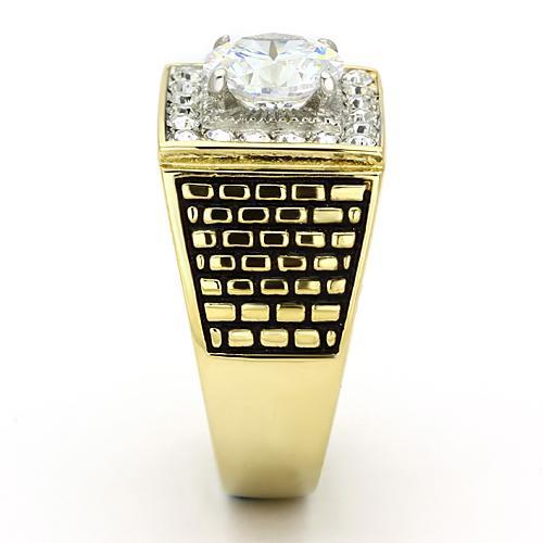 TK735 - Two-Tone IP Gold (Ion Plating) Stainless Steel Ring with AAA Grade CZ  in Clear-3
