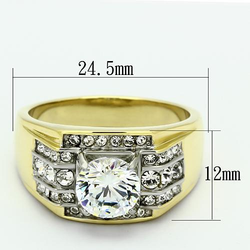 TK736 - Two-Tone IP Gold (Ion Plating) Stainless Steel Ring with AAA Grade CZ  in Clear-1
