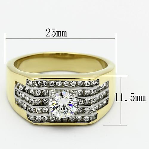 TK737 - Two-Tone IP Gold (Ion Plating) Stainless Steel Ring with AAA Grade CZ  in Clear-1